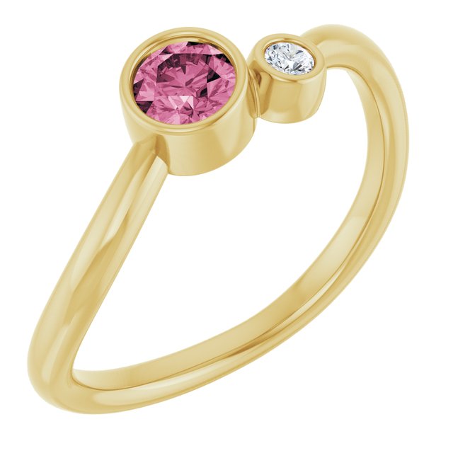 14K Yellow 4 mm Natural Pink Tourmaline & .03 CT Natural Diamond Ring